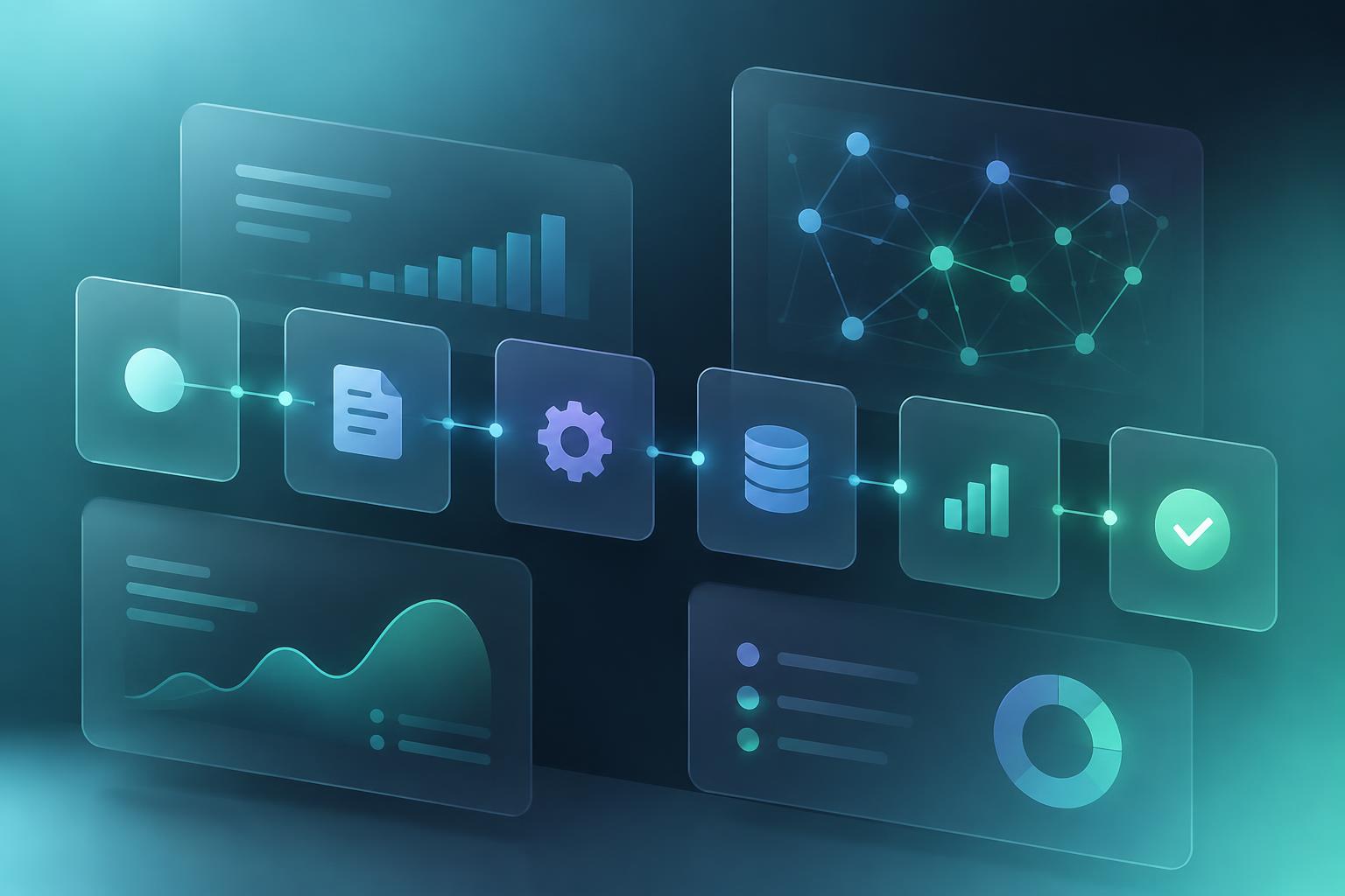Abstract illustration of an acquisition pipeline moving through connected stages